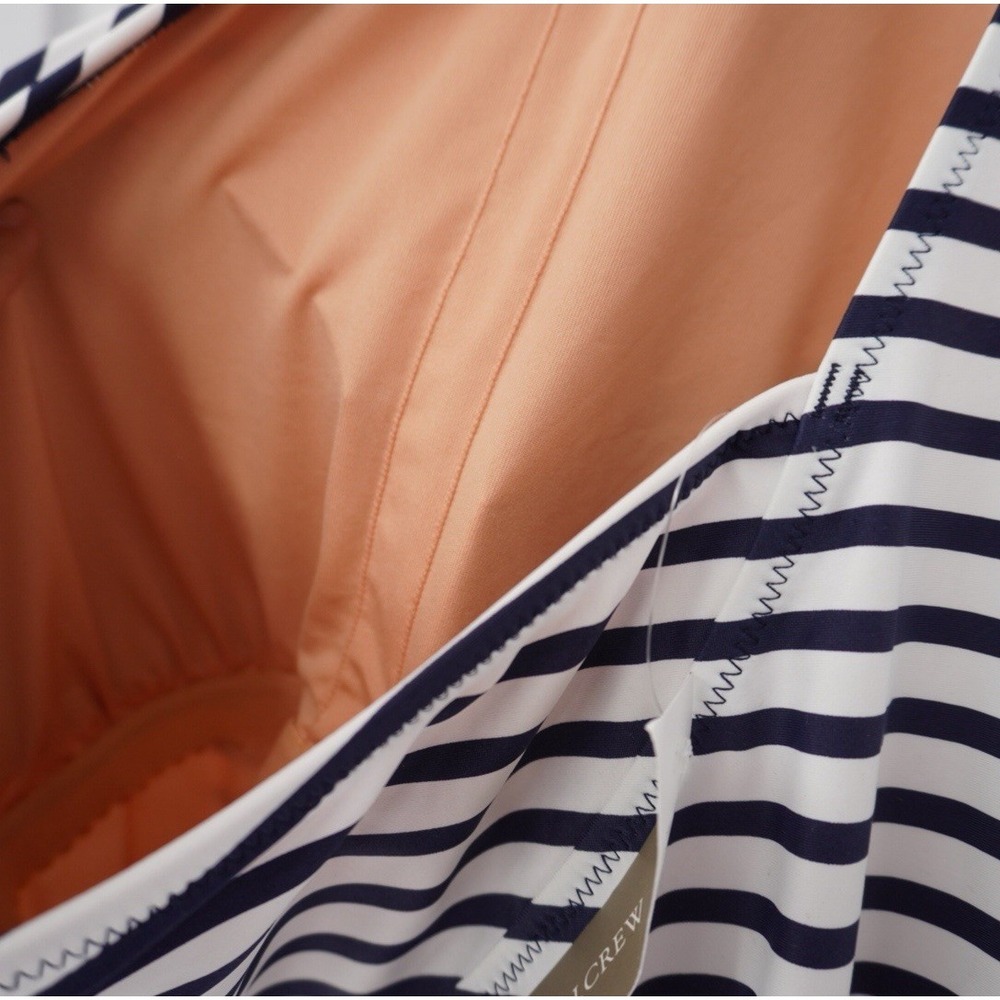 J.Crew Ruched One Shoulder One Piece Navy White Stripe Size 14 Coastal NEW - Picture 13 of 16